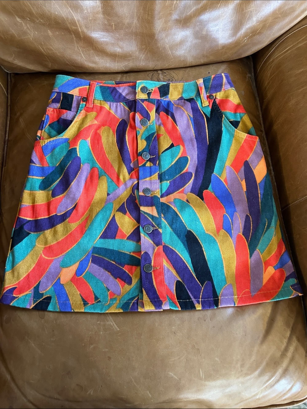 Farm for Anthropologie Colorful Abstract Button Skirt